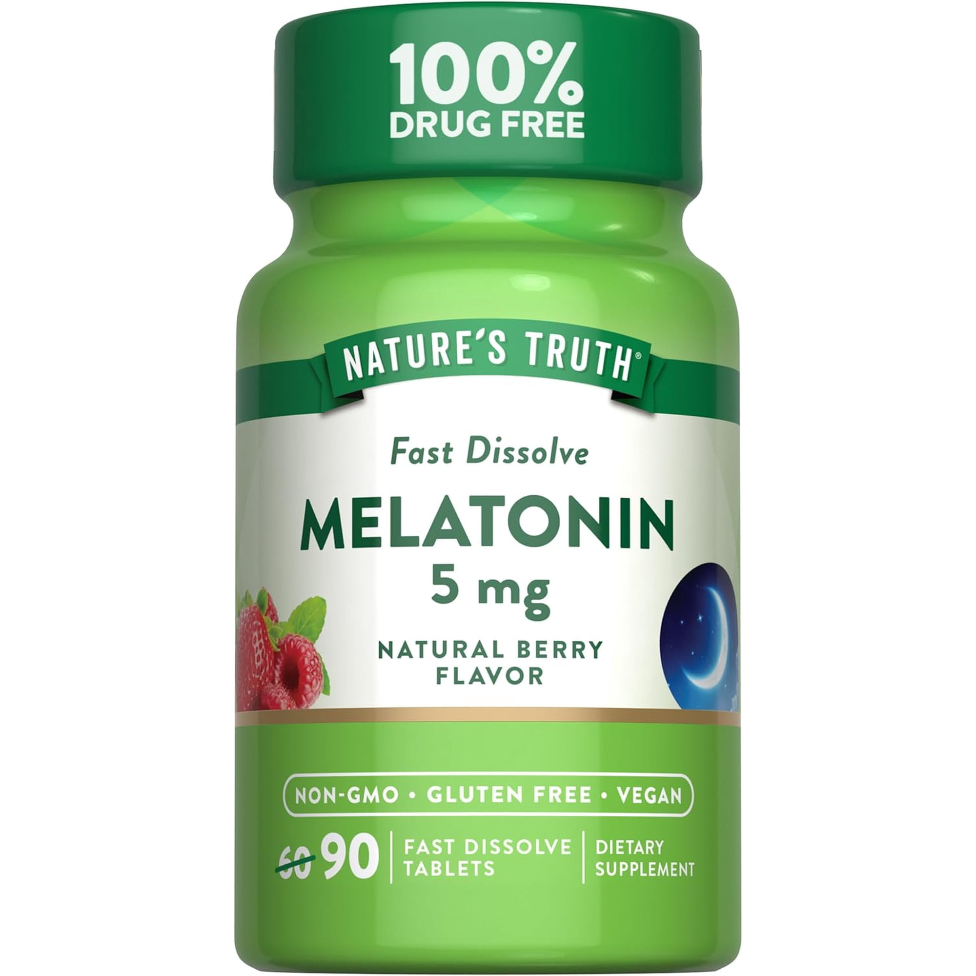 Melatonin 5 mg | 90 Fast Dissolve Tablets | Nighttime Sleep Aid | Berry Flavor | by Nature's Truth