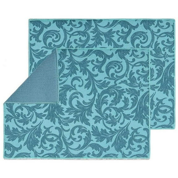 KEUSN 2 Pack Dish Towel Drying Mats Absorbent Drying Mats Machine Washable Dish Drying Mats For Kitchen Counter Large (Blue Vine)
