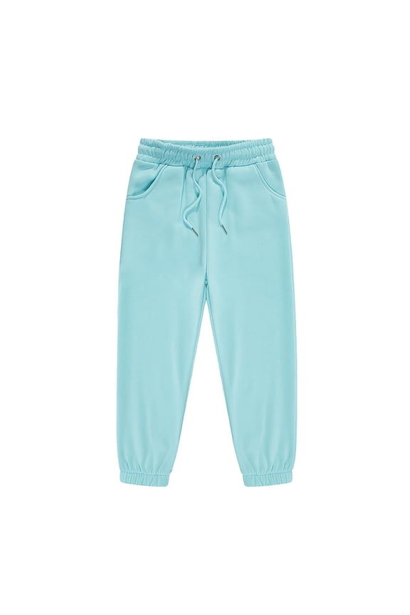 Boys Sweatpants Drawstring Soild Color Print Kids Long Length Girls Trousers with Pockets(140 8-9 Years,Blue)