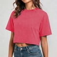 thumbnail image 4 of WEIGFI Womens Tshirts Cotton Loose Fit Workout Cropped Tops Yoga Running Crew Neck Short Sleeve Lightweight Clothes Solid Color Trendy Soft Vacation Everyday Wear,Red,L, 4 of 7