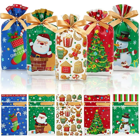 SQDWYGG 50pcs Christmas Treat Bags Drawstring, 5.8x9x2.4inch Small Christmas Gift Bags for Holiday Goodie Candy Cookie gift giving,Red Green,1