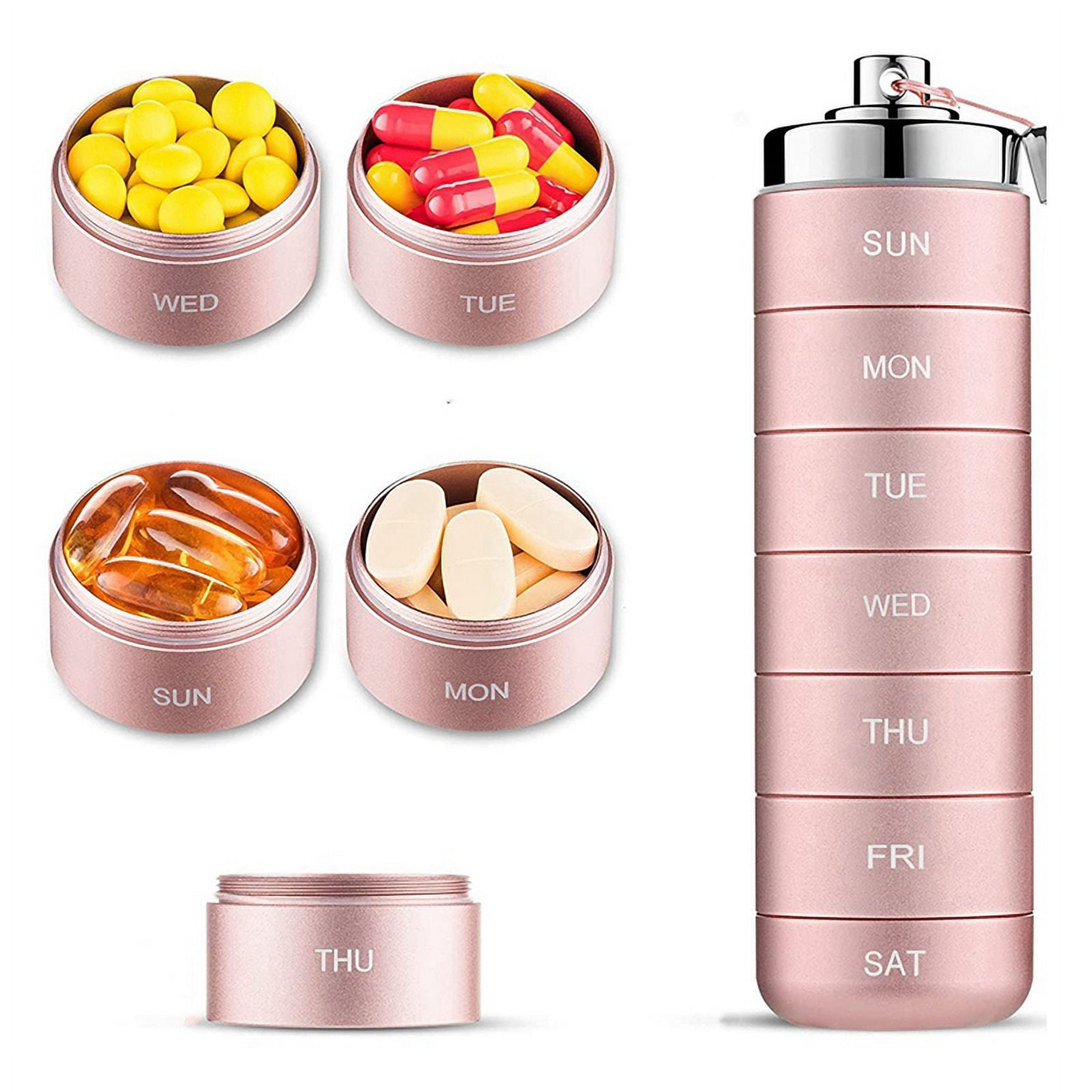 2X Metal Pill Organizer Weekly,Stackable Waterproof Travel Pill Box,Pill Case,7 Day Daily Medicine Organizer Pink