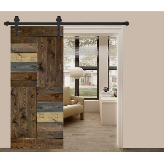 S Series 36in. X 84in. Moulticolor Finished DIY Solid Wood Sliding Barn Door Slab-Hardware Track NOT Included
