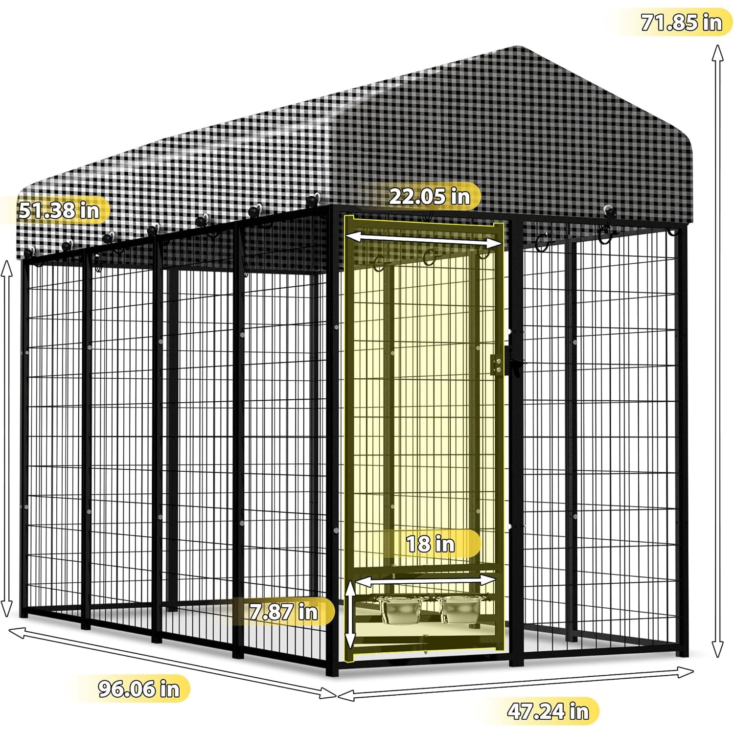 8‘x4’x6‘ Upgraded Large Dog Kennel Outdside with Bowls, Sturdy Outdoor Dog Playpen Dog Exercise House Dog Enclosure Run Pet Fence Coop with Lockable Feeding Doors and Roof, for Small and Large Dogs