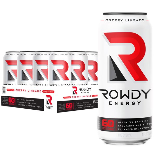 Rowdy Energy Drink Cherry Limeade 12Pack, 16oz Cans.