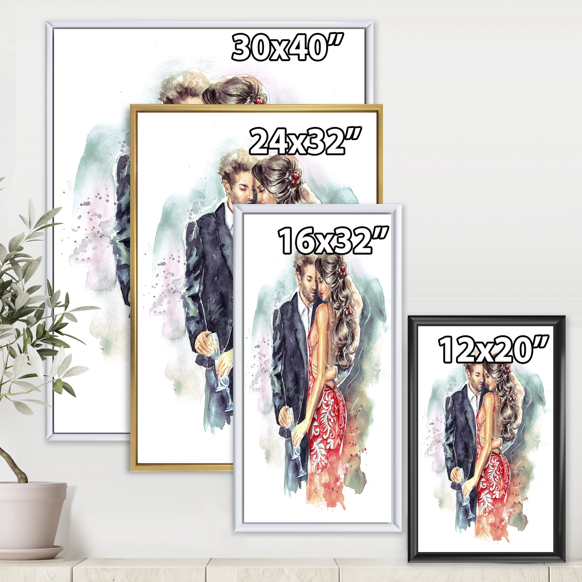 Designart 'Romantic Couple Ith Champagne Glasses At New Year Party' Traditional Framed Canvas Wall Art Print
