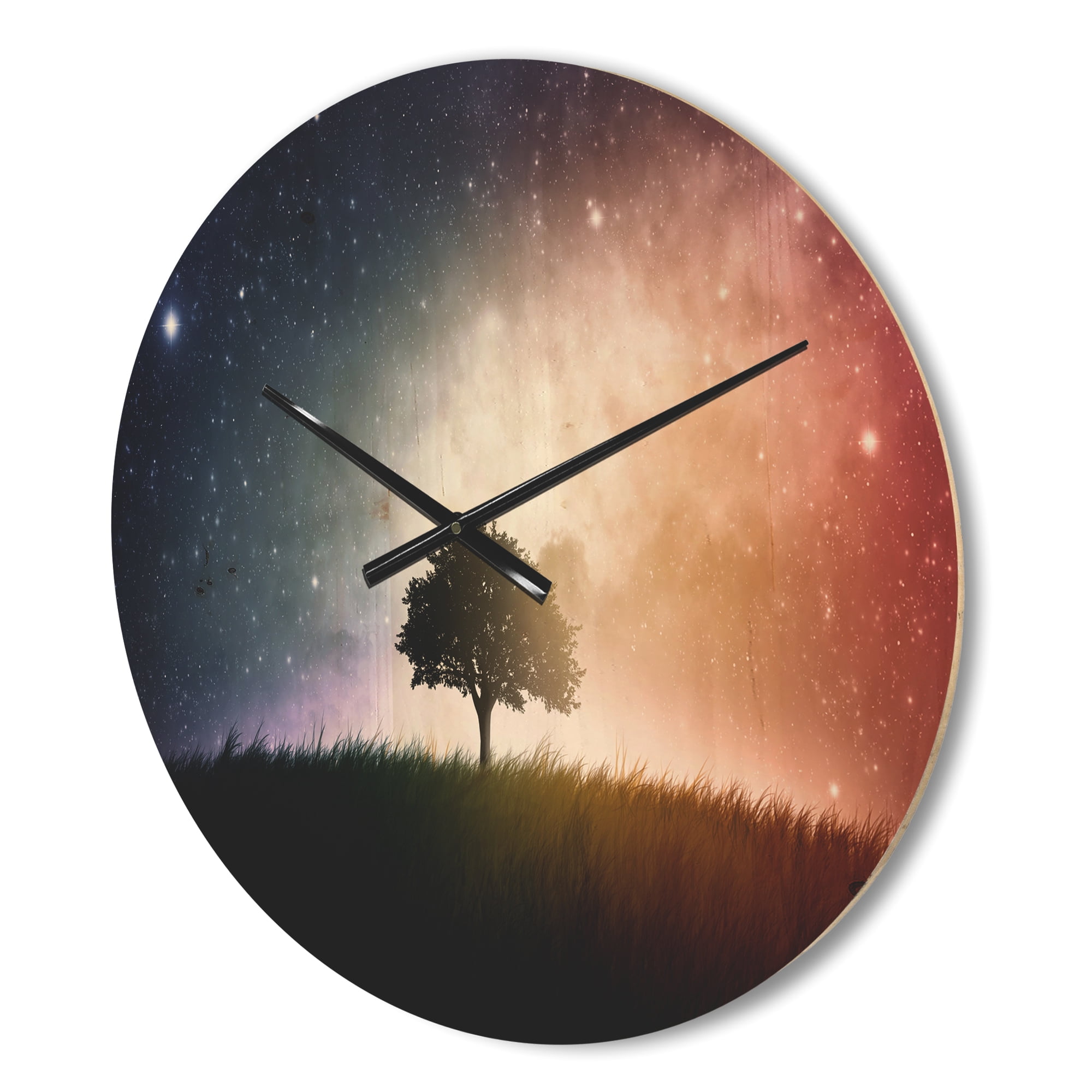 Designart 'Single Tree Space Sky' Farmhouse Wood Wall Clock