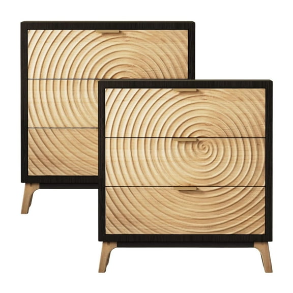 COZAYH 3 Drawer Farmhouse Nightstand Wood Storage Cabinet Accent Chest, Black, Set of 2