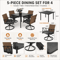 thumbnail image 6 of 5-Piece Patio Dining Set for 4, Outdoor Wicker Patio Table and Chairs Set with 4 Cushioned Swivel Rocker Chairs, Steel Tabletop with Umbrella Hole, Brown Rattan Outdoor Dining Furniture Set for Backy, 6 of 7