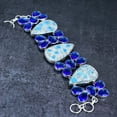 thumbnail image 2 of Natural K2 Blue Azurite, Topaz Gemstone 925 Sterling Silver Bracelet 7-8", 2 of 2