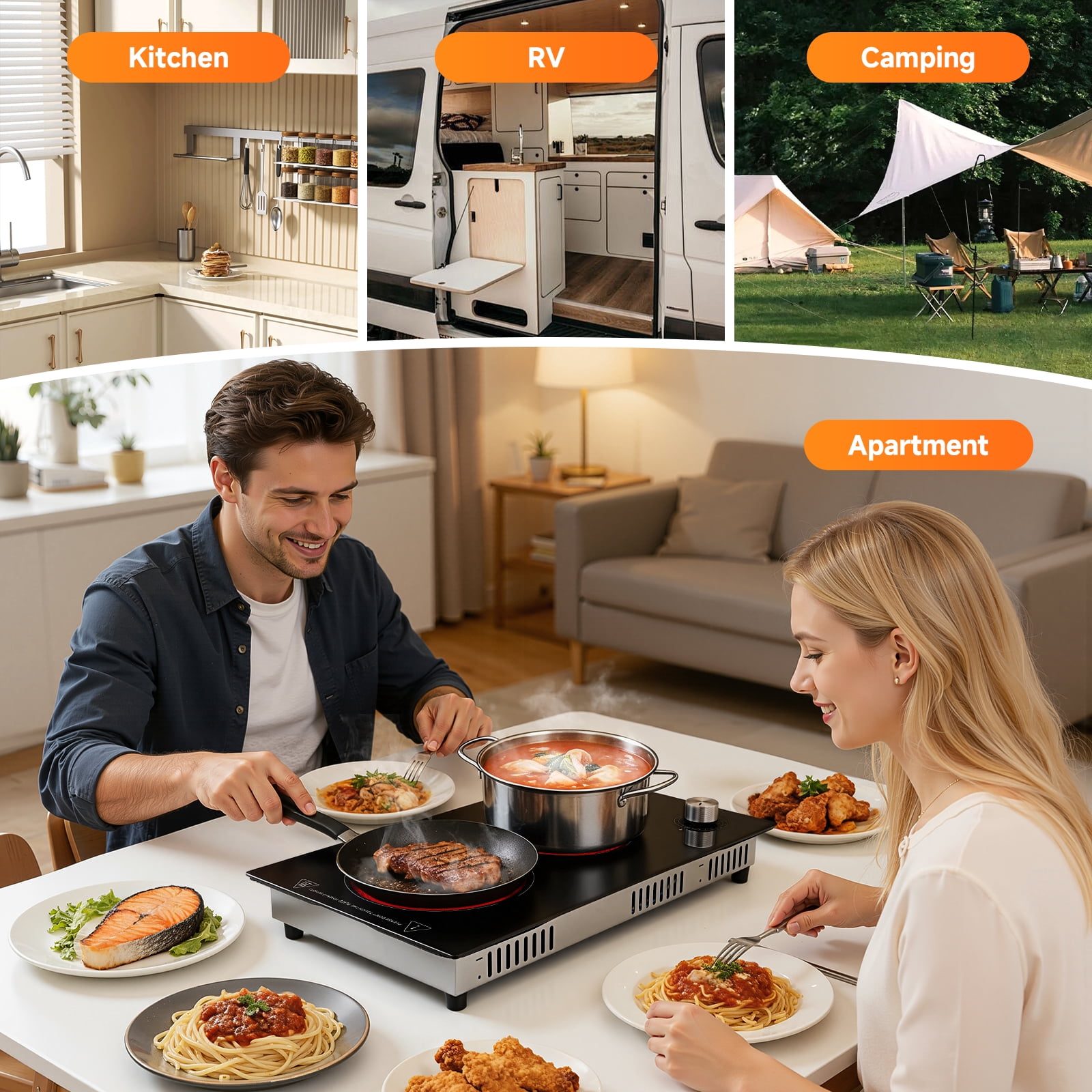 Sunmaki 2 Burner Electric Cooktop 1800W Portable Electric Stove with 11 Power Levels, Knob Control, 12 inch