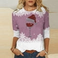 thumbnail image 1 of DPTALR Women's Round Neck Three Quarter Sleeve Christmas Printed Top, 1 of 4
