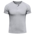 thumbnail image 4 of YLSDY Men's Henley Shirts Short Sleeve Casual Ribbed Knitted Summer T-Shirt Slim Fit Workout Muscle Tops Gray L, 4 of 6