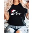 thumbnail image 1 of Women's Casual Crew Neck T-Shirt with Geometric Christmas Hat Print, Polyester 95% Spandex 5% Knit Fabric, Medium Stretch, All Season Fashion Top, 1 of 6