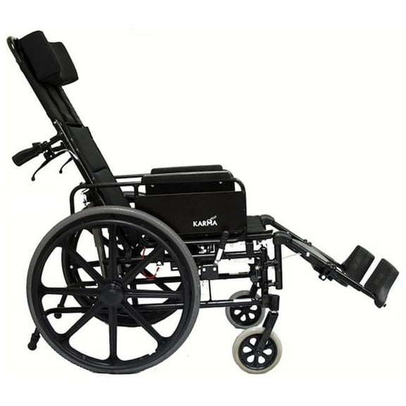 Karman KM5000F18 Aluminum Lightweight Reclining Wheelchair, Black, 24 Inches Rear Wheels and 18 Inches Seat Width