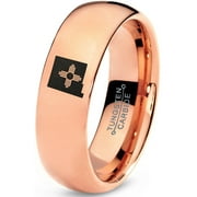 Tungsten New Mexico The Land of Enchantment State Zia Symbol Band Ring 7mm Men Women Comfort Fit 18k Rose Gold Dome Polished