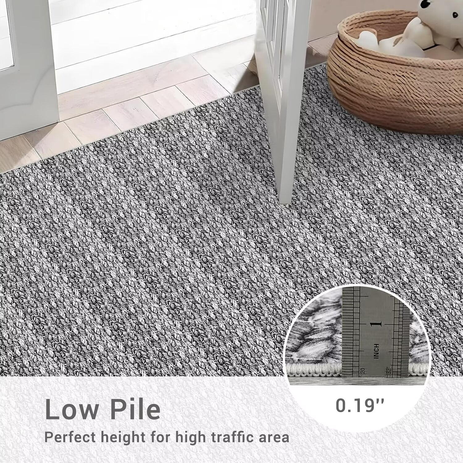 Hasoo Area Rug 10' x 13' Rugs for Living Room Chic Imitation Braided Print Soft Velvet Rug Non Slip Carpet for Bedroom, Dark Gray