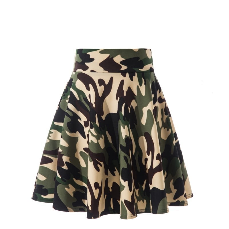 qolati Women Plus Size Skater Skirt Elastic High Waist Camouflage Print ...