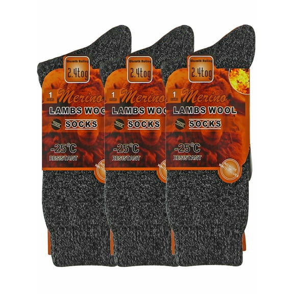 Mens 3-Pack Black Lambs Wool Mega Thermal Work Socks