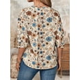 thumbnail image 2 of Cuteduck Women Plus Size Printed Tunic 3/4 Sleeve Fall Pleated Round-neck Casual Loose Ruffled Top 1X-4X, 2 of 7
