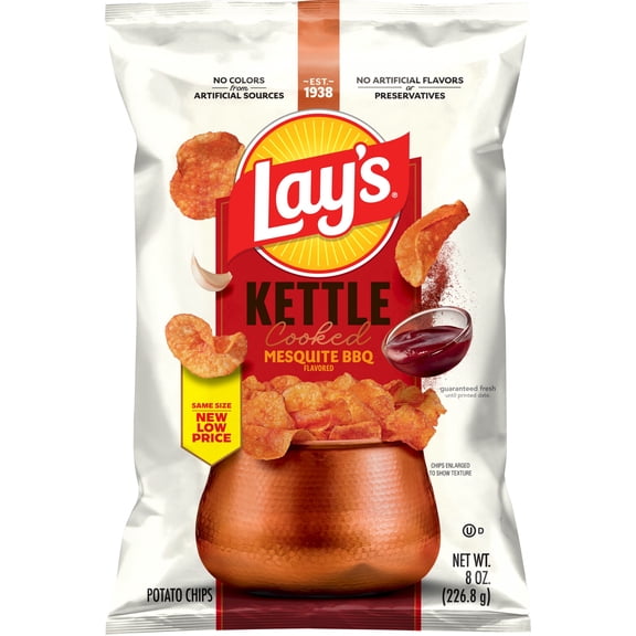 Lay’s Mesquite BBQ Kettle Cooked Potato Chips Bag, 8 oz