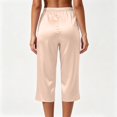 thumbnail image 6 of IMENGL Casual Cropped Pants for Women Soft Satin Pajamas Loungewear Sleep Elastic Waist Silky Bottoms Trousers Loose Women's Wide Leg Pant,M-XXXL, 6 of 6