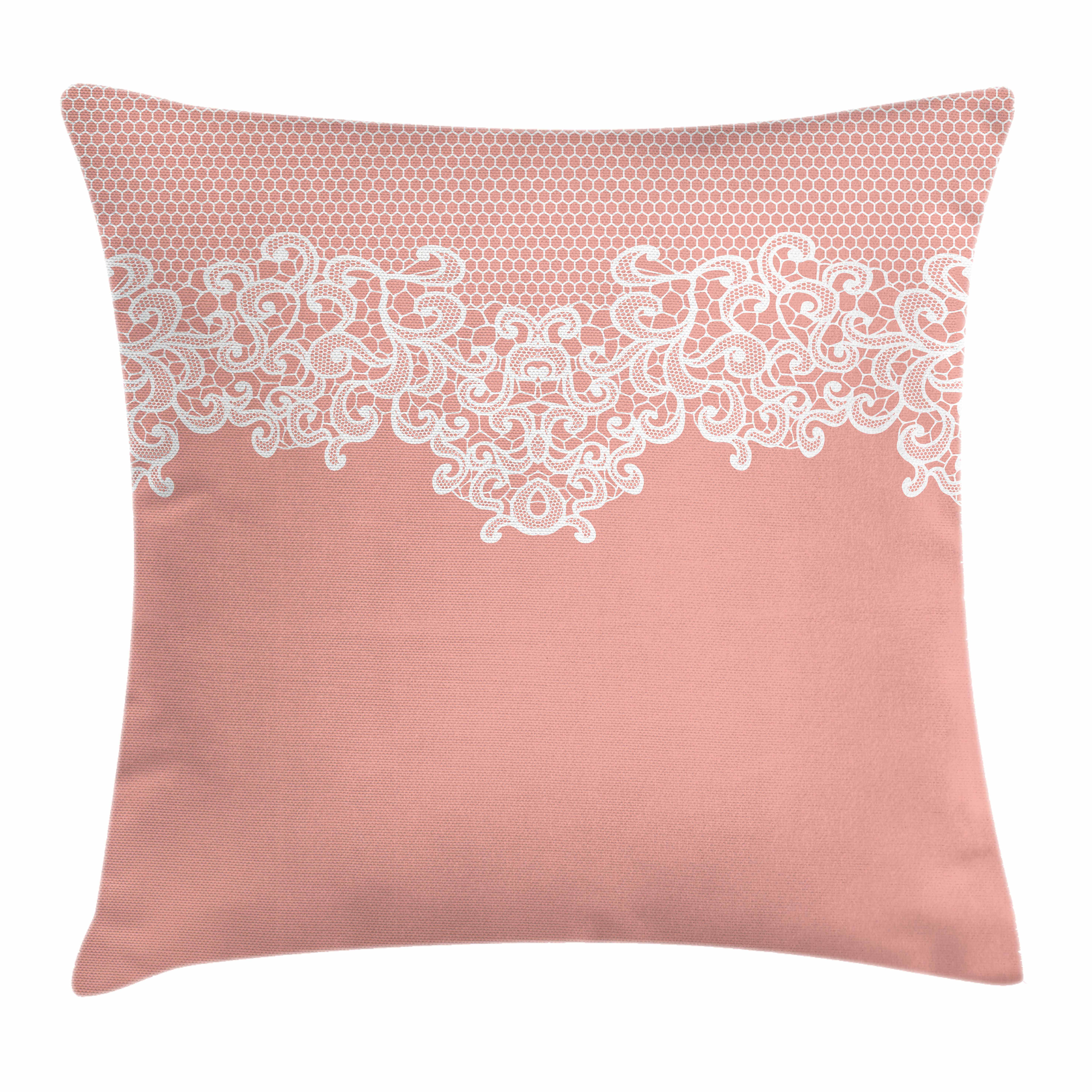 Peach Throw Pillow Cushion Cover, Abstract Lace Design Wedding