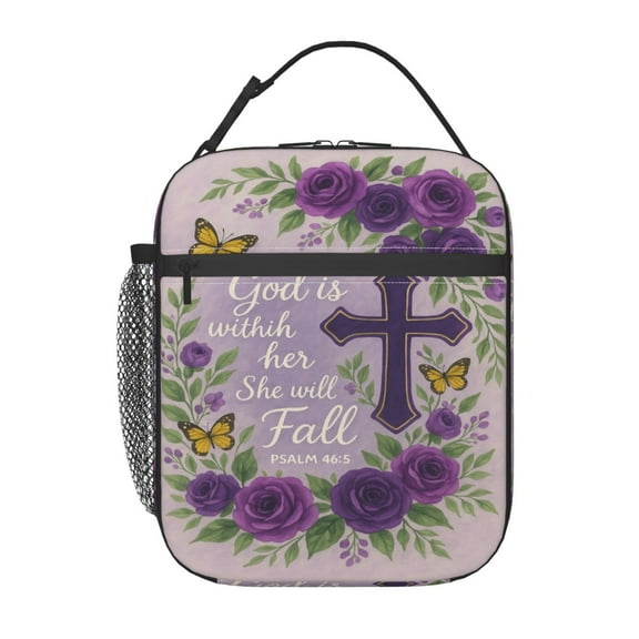 Beautiful And Elegant Cross Print Lunch Bag for Office Women – Stylish Thermal Insulated Tote with Shoulder Strap, Lightweight for Work or Travel