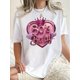 thumbnail image 1 of Women'S Fashion Crew Neck Short Sleeve T-Shirt, Casual Polyester Knit Fabric Top, with Pink Crown and Heart Design, with Geometric Pattern, for All Season Comfort, 1 of 6