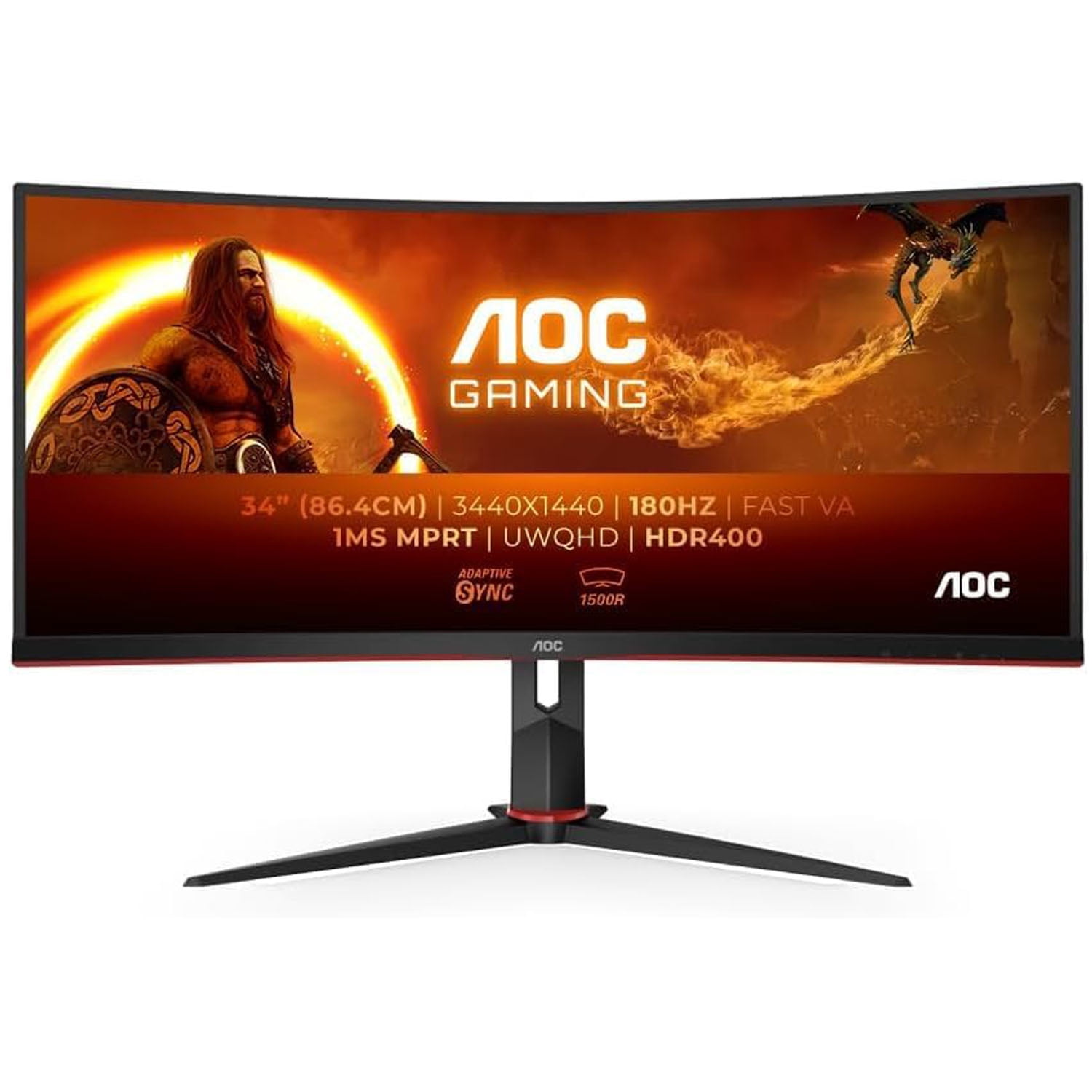 Restored AOC CU34G2XP/BK Gaming Monitor - 34" WLED Curved Monitor - 180Hz Refresh Rate, 5ms Response Time (Refurbished)