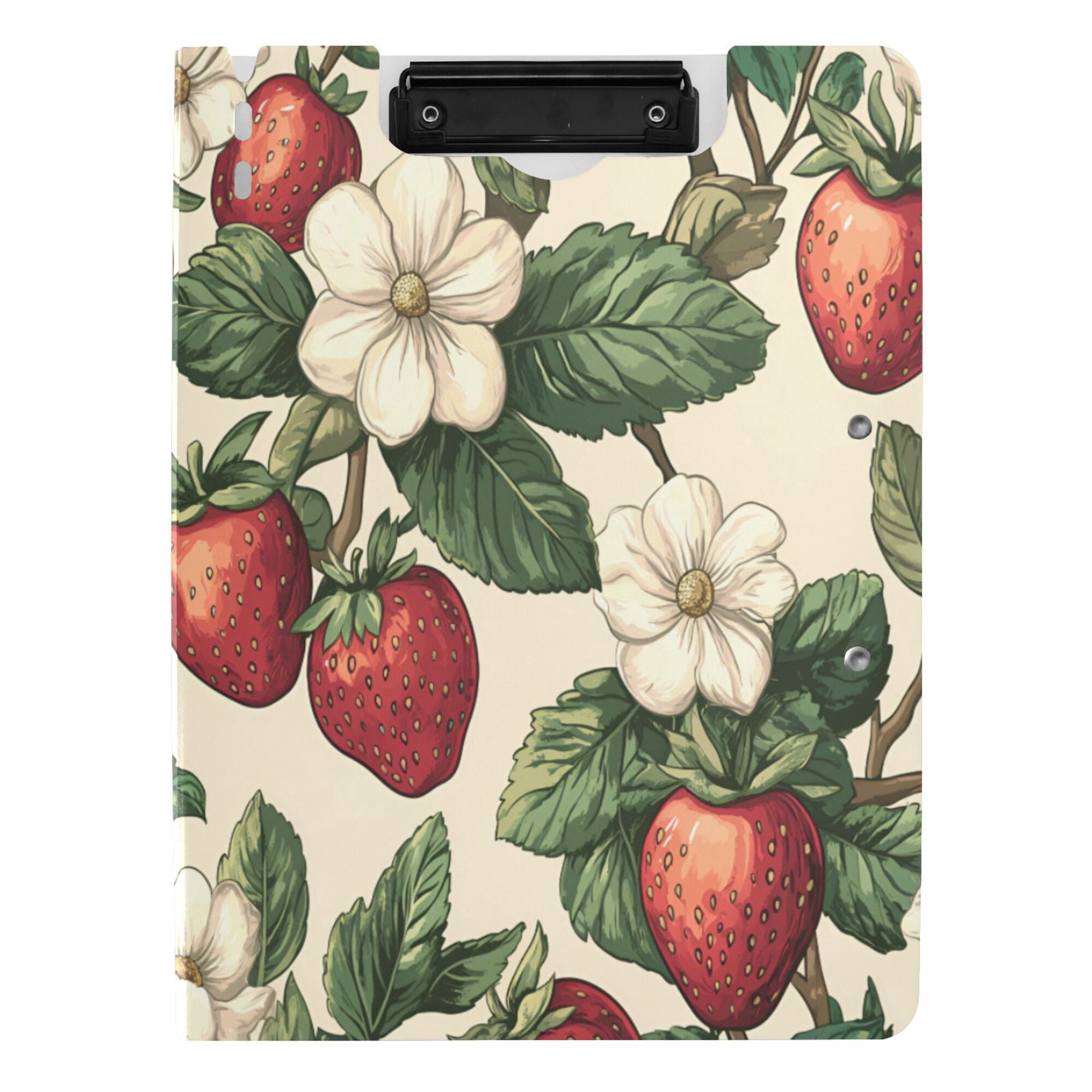 FORMRS A4 Clipboard Folder with Pen Holder Horizontal Foldable School Office Binder, Beige Strawberry