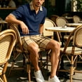 thumbnail image 5 of hotojiny Summer Golf Sets for Men Stylish Button Collared Plaid Shirt with Shorts Set Breathable Short Sleeve 2 Piece Outfits(Navy,Medium), 5 of 7