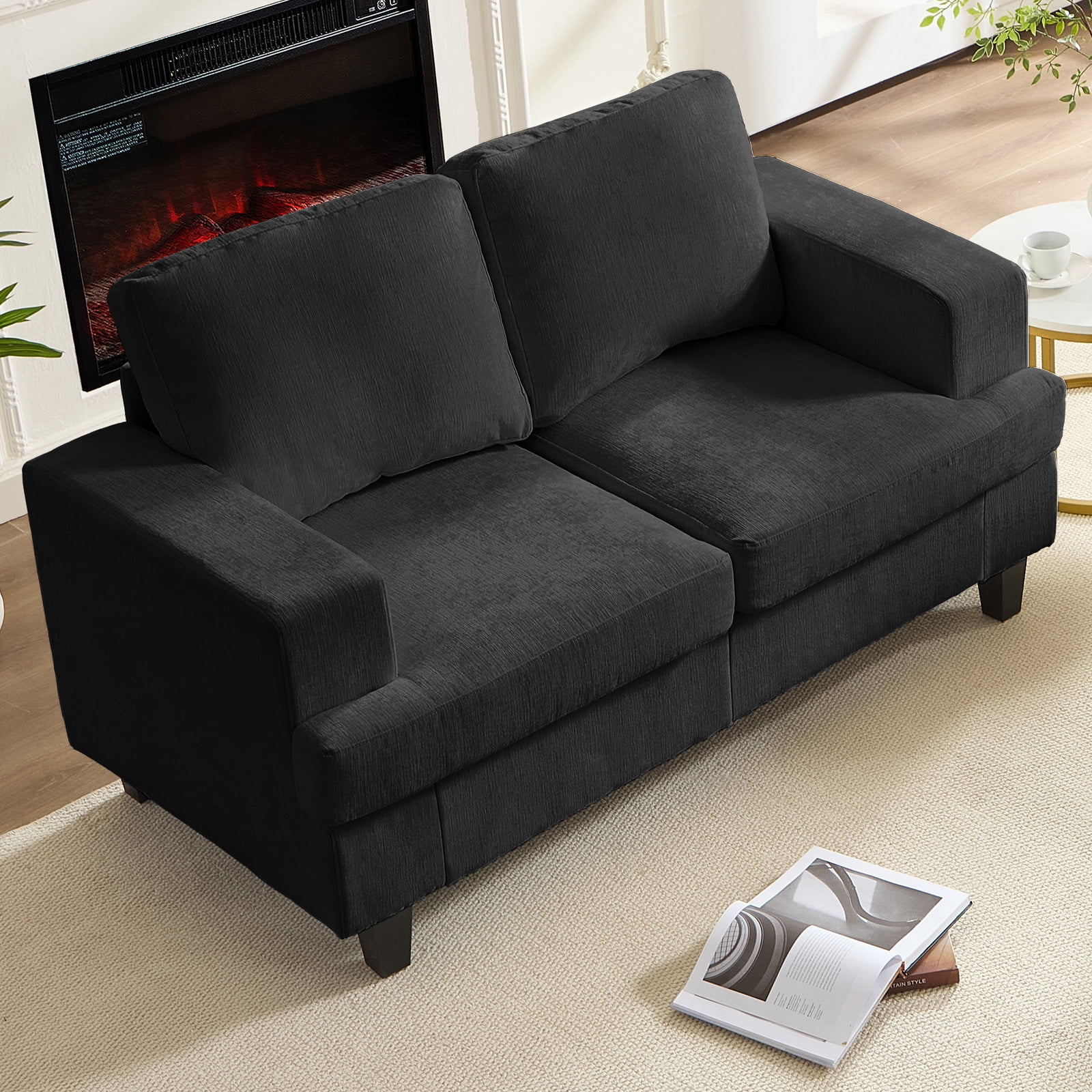 Puremind 3 Piece Living Room Furniture Sets, Modern Chenille Sofa Set for Living Room/Small Spaces, Sofa, Loveseat and Armchair, Dark Gray