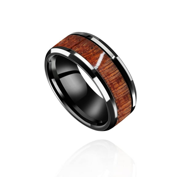 8mm Stainless Steel Wood Wedding Band Engagement Rings for Men Y1539 (Men Size 7)