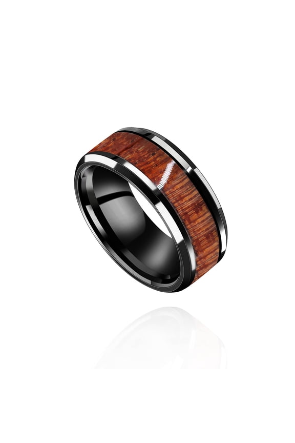8mm Stainless Steel Wood Wedding Band Engagement Rings for Men Y1539 (Men Size 7)