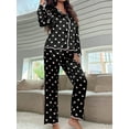thumbnail image 2 of Women Valentine's Day Pajamas Set Long Sleeve Love Printed Satin PJ Sets Button-Down Pajama Sleepwear Loungewear, 2 of 7