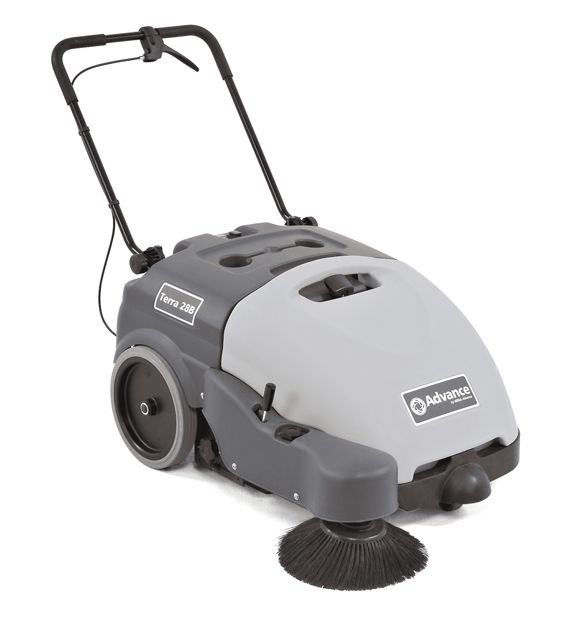 Nilfisk Terra 28B Walk-Behind Sweeper, One 86 Ah Maintenance-free (Gel) Battery and Onboard Charger