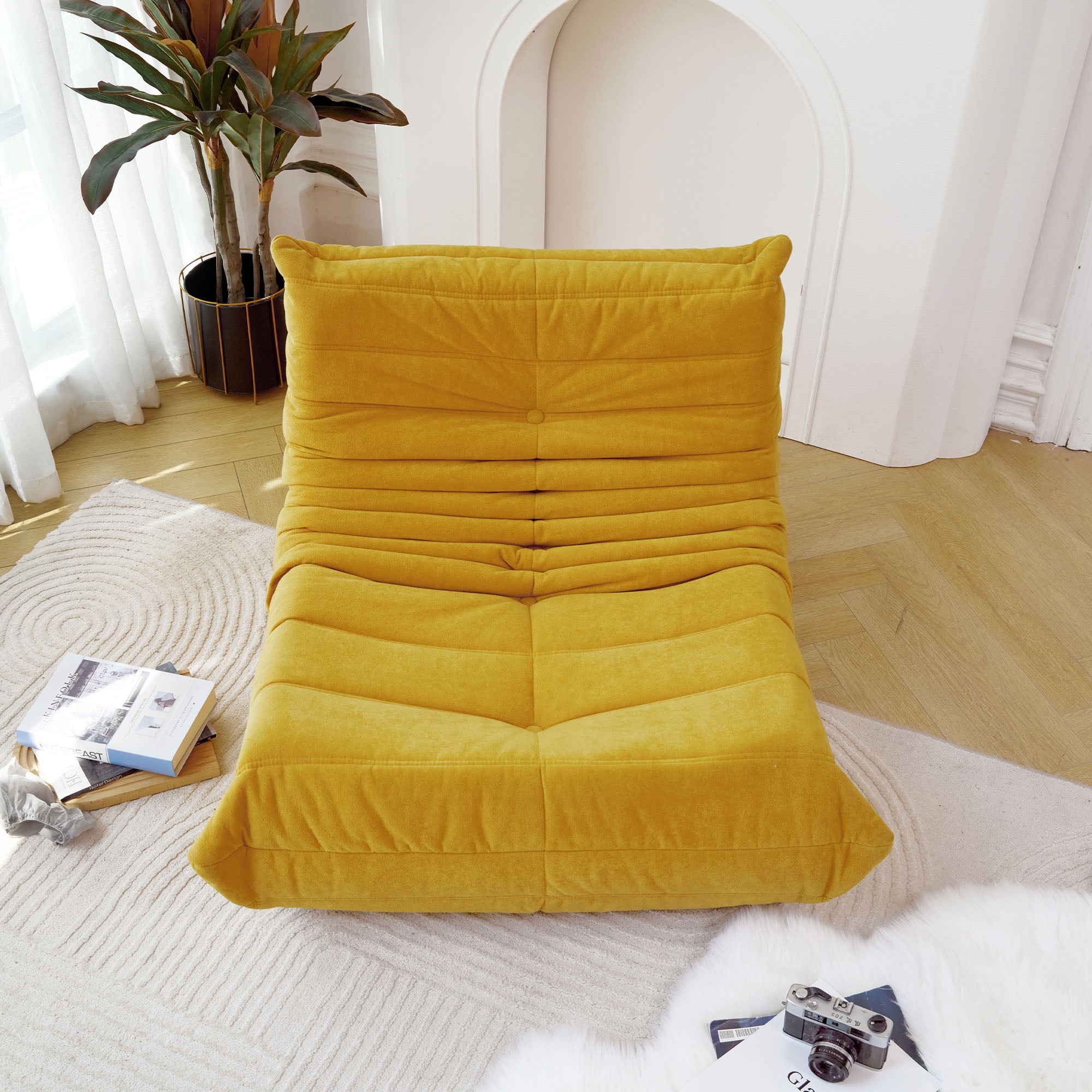Bean Bag Chairs, Memory Foam Bean Bag Chair for Adults Velvet Lazy Sofa Chair lounger for Living Room, Yellow