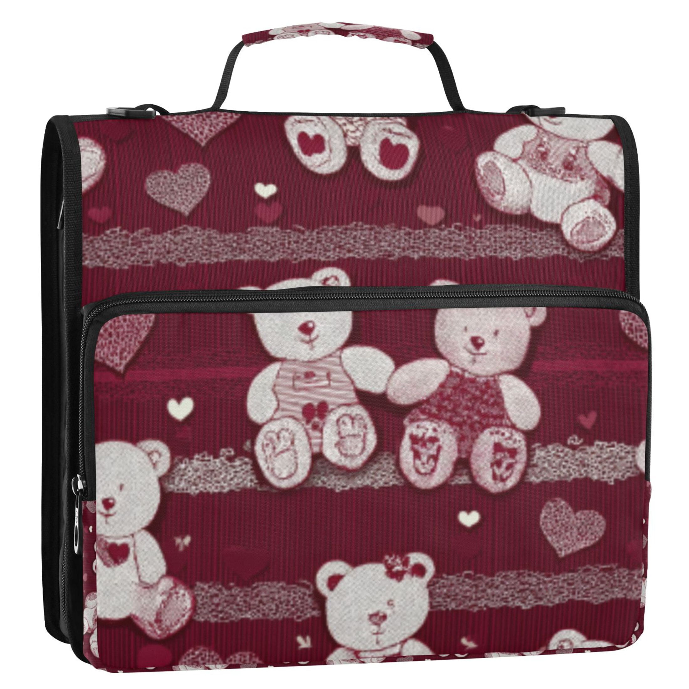 DIXRUYEE Zipper Binder trapper keeper Documents Organized Crimson Teddy Bear Jubilee Printed