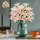 thumbnail image 1 of Ramo de Lirios Artificiales de Seda Rosa de 18 Cabezas, 42 Cm de Alto, Ideal para Decoración Del Hogar, Bodas y Fiestas. No Requiere Mantenimiento., 1 of 6