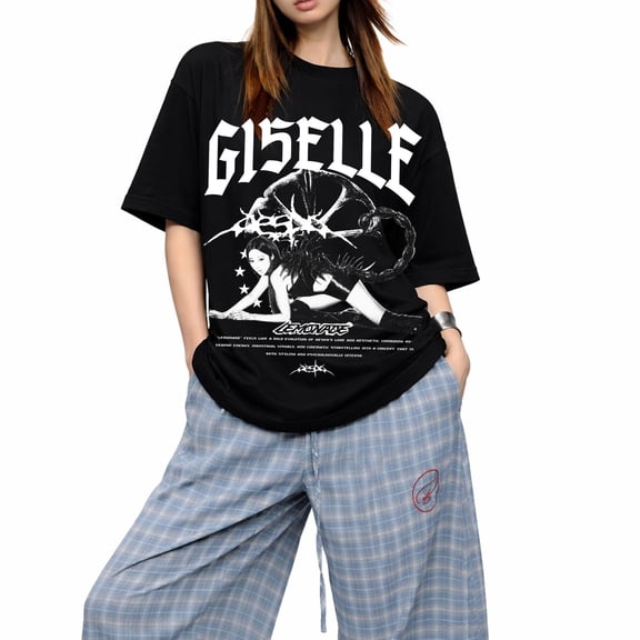 Retro Aespas GISELLE Lemonade Graphic T-Shirt, Vintage Music Theme Casual Tee