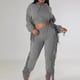 thumbnail image 2 of Suéter recortado con capucha para mujer, mallas con borde con flecos a la moda, pantalones elásticos, conjunto de dos piezas de manga larga para otoño e invierno Pompotops  qwe25111, 2 of 5