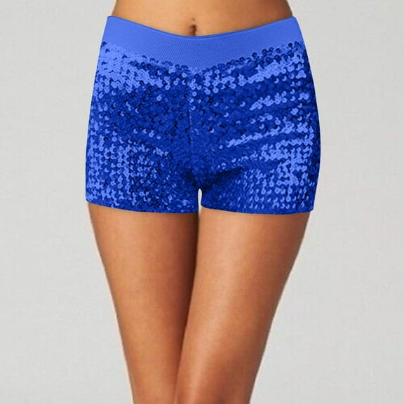 GZWYHT Shorts for Women Lounge Pants Women Women's Sequins Shorts Elastic Waist Sparkly Straight Leg Shorts Glitter Shorts Hot Pants Comfy Pants Women Flowy Shorts for Women Blue M