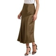 thumbnail image 4 of Women's Satin Maxi Skirt Fall High Waist Casual Cocktail Party Wedding Mermaid Long Skirts M Brown, 4 of 6
