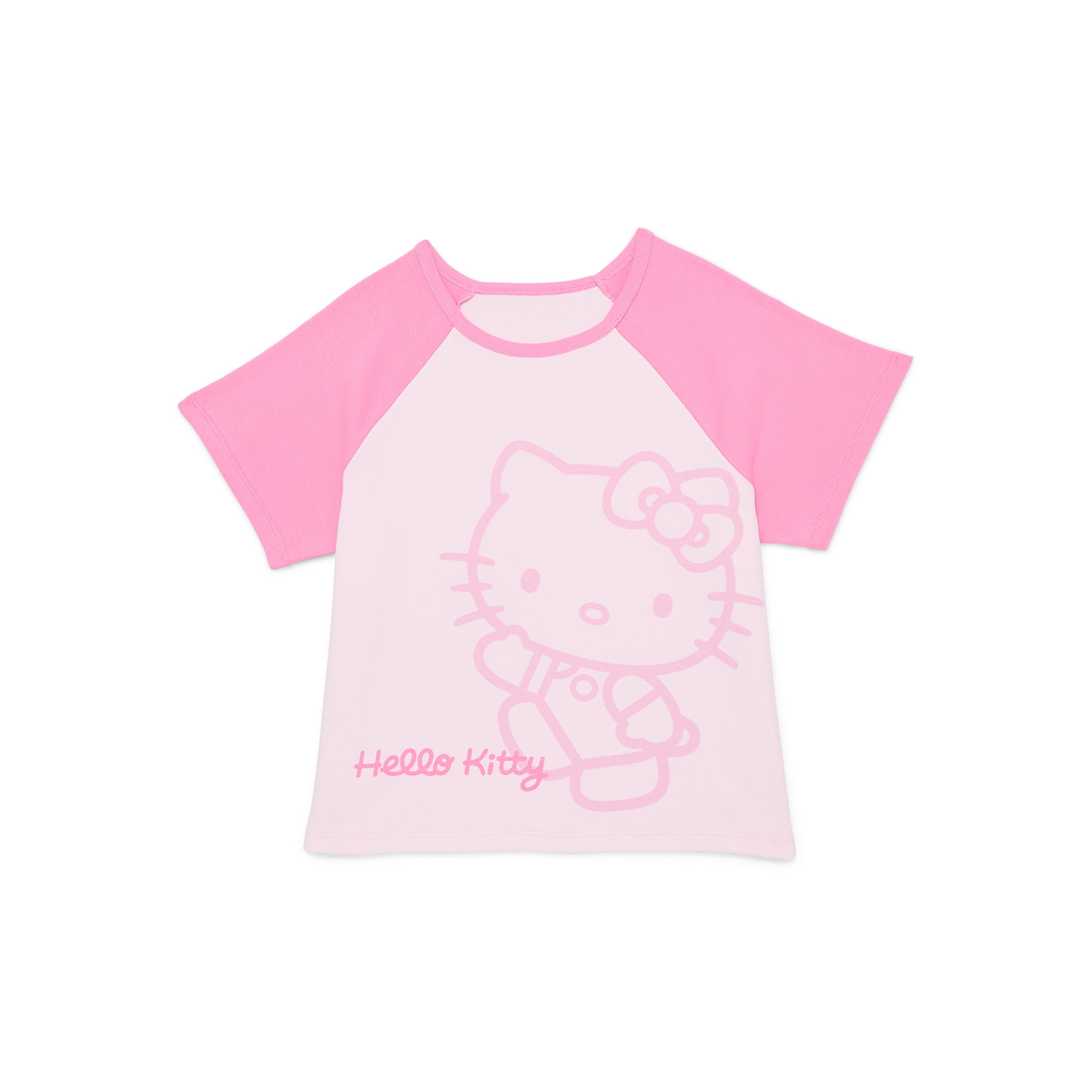 Sanrio Hello Kitty Girls Raglan Graphic Tee with Short Sleeves, Sizes 4-16