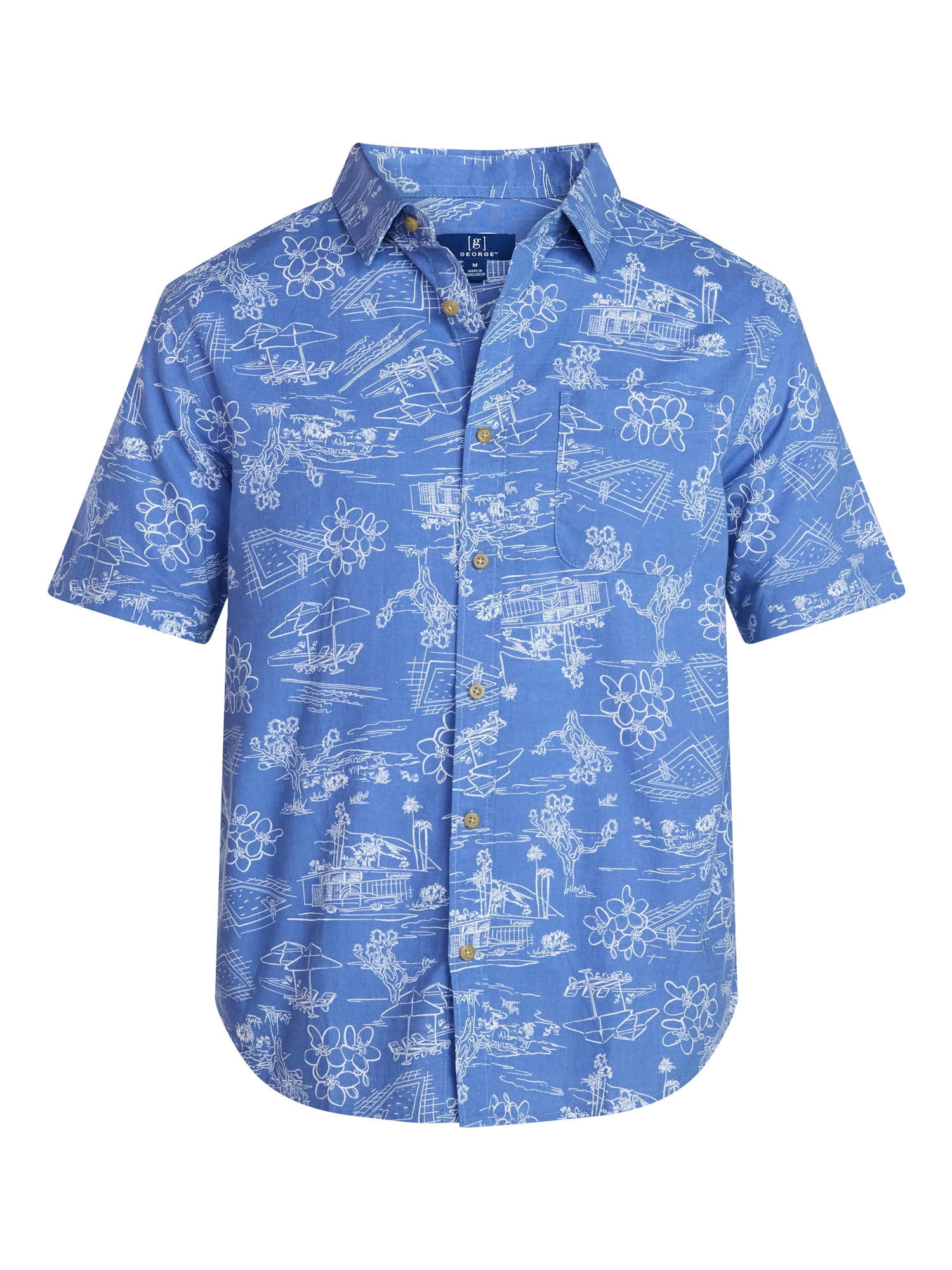 George Men's & Big Men's Modern Fit Poplin Button Up Shirt with Short Sleeves, Sizes XS-5XL