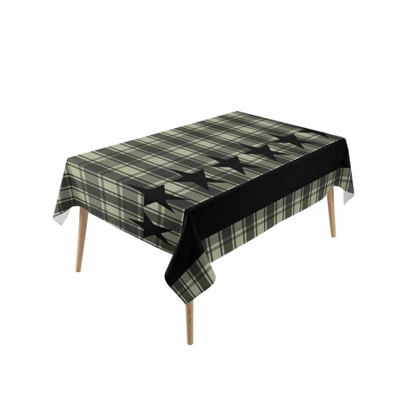 Sage Green Black Plaid Rectangle Tablecloth, Vintage Star Buffalo Check Rustic Waterproof & StainResistant Tablecloth, Washable Oil-proof Table Cover for Dining/Party/Wedding/Camping/Buffet 60x120 In