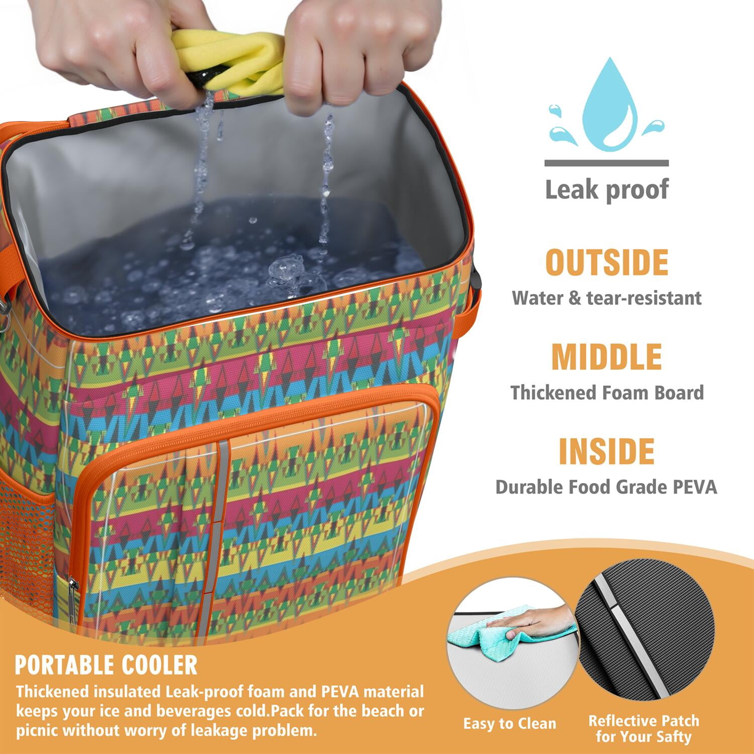 Travel Cooler Bag - Boho Bohemia Pioneer Flower Geometric Line Art Camping Beer Cooler Backpack with Bottle Opener- Waterproof Insulated Picnic Backpacks - Cooler Bag for Beach