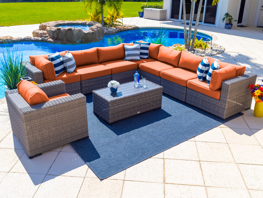 Tuscany 9-Piece Resin Wicker Outdoor Patio Furniture Sectional Sofa Set with Seven Modular Sectional Seats, Armchair, and Coffee Table (Half-Round Gray Wicker, Sunbrella Canvas Tuscan) - image 1 of 4