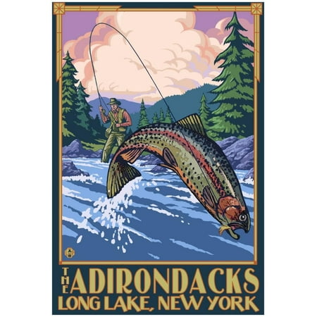 The Adirondacks - Long Lake, New York State - Fly Fishing Poster -